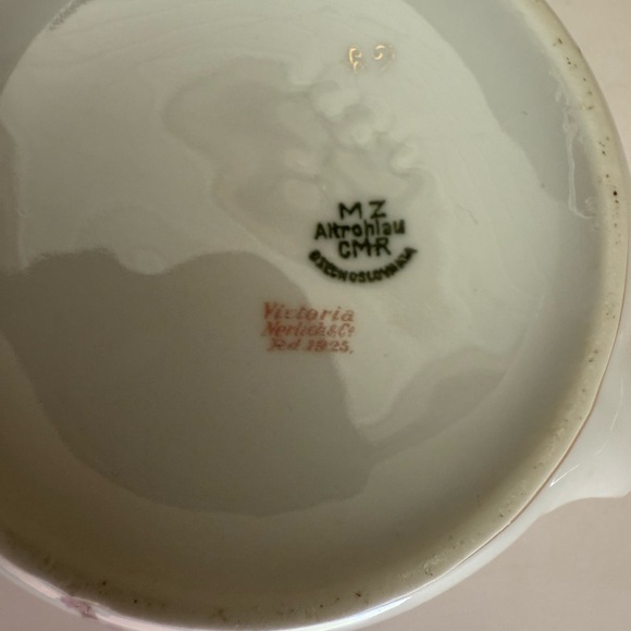 Antique MZ Porcelain Cream + Sugar w/Lid in Victoria or Golden Pheasant Pattern - Picture 12 of 15